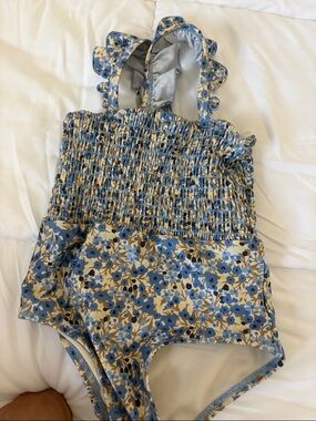 H&M Blue and Beige Floral Smocked Kids One-Piece